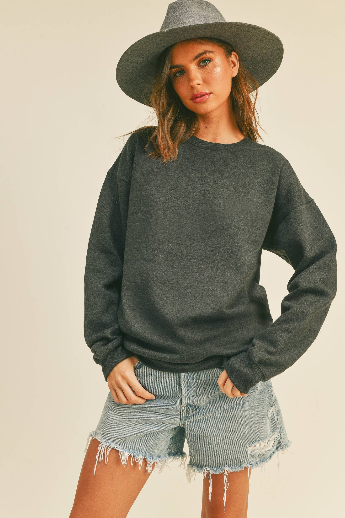 Blank Long Sleeve Sweatshirt: 2TONE BLACK / L Honestee Pikolelie