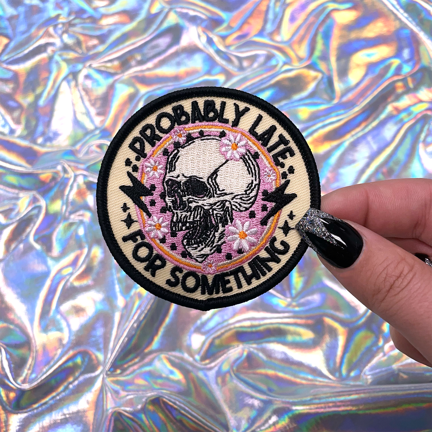 Probably Late for Something Skull Patch Iron-On for Hats The Crafty Engineer Pikolelie