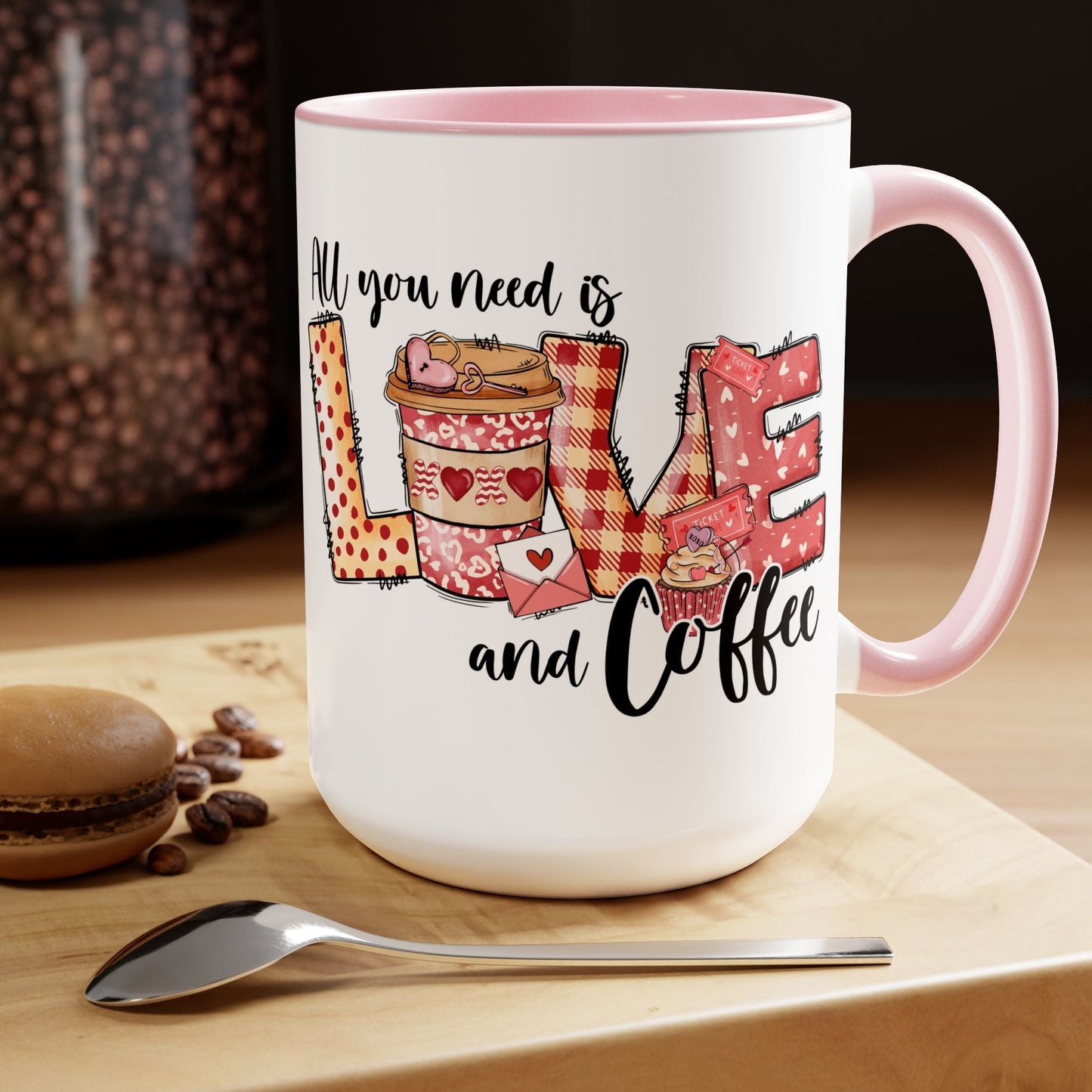 Love and Coffee Two-Tone Coffee Mug, 15oz Printify Pikolelie Mug