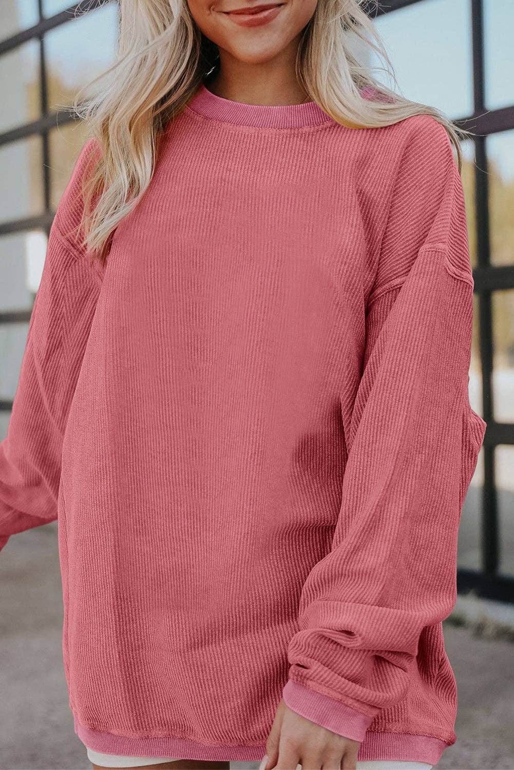 Customizable Long Sleeve Ribbed Corded Oversized Sweatshirt Lovesoft Pikolelie