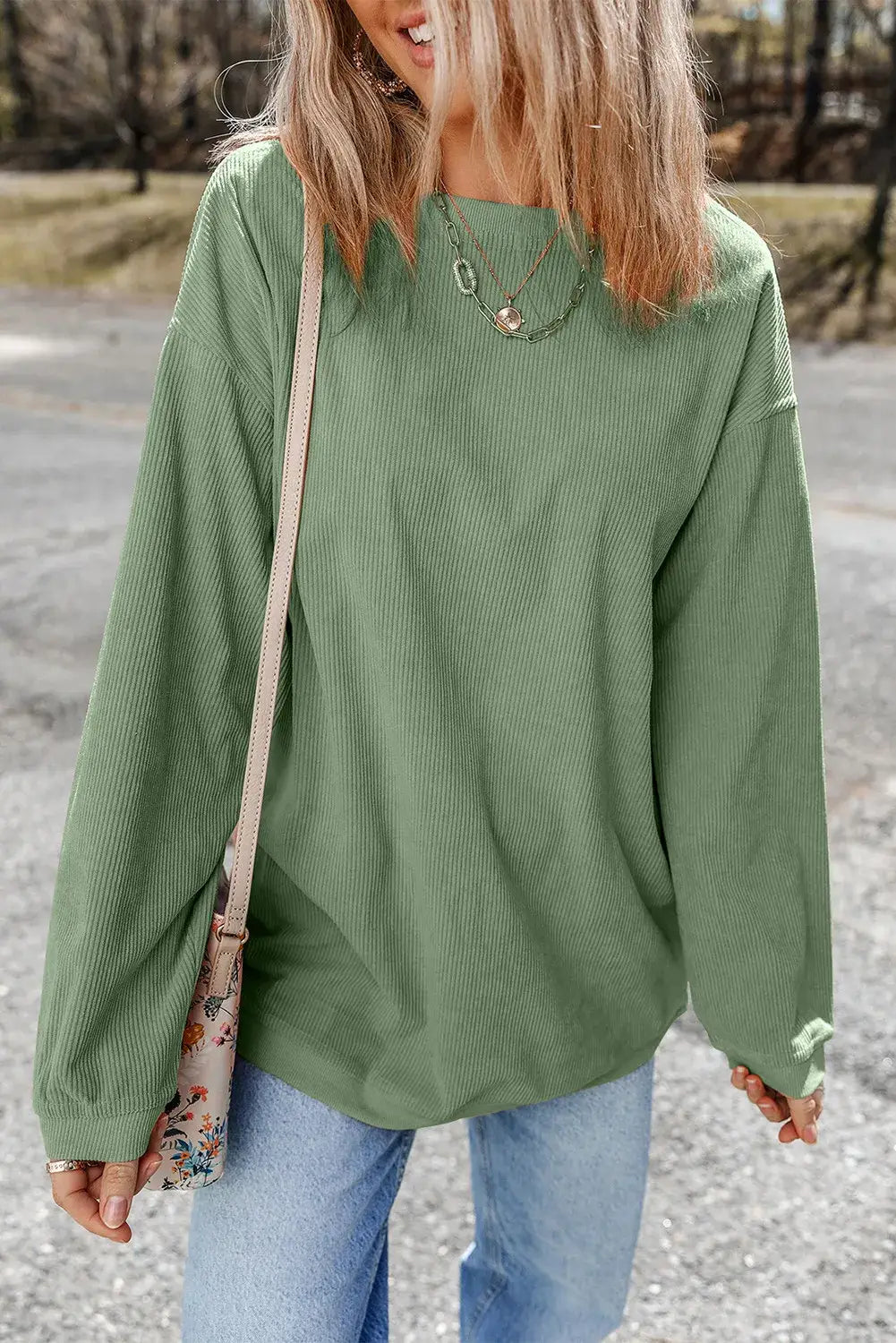 Customizable Long Sleeve Ribbed Corded Oversized Sweatshirt Lovesoft Pikolelie