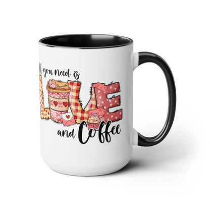 Love and Coffee Two-Tone Coffee Mug, 15oz Printify Pikolelie Mug