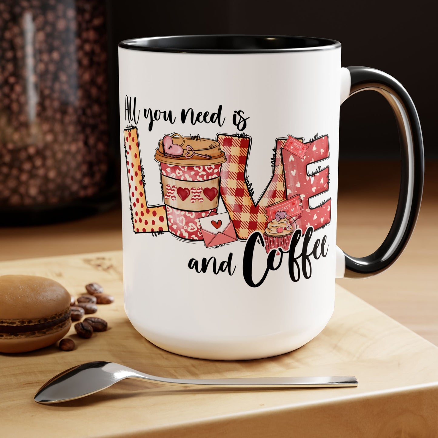 Love and Coffee Two-Tone Coffee Mug, 15oz