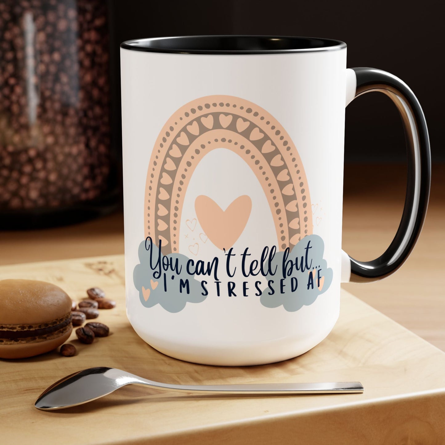 Stressed AF Two-Tone Coffee Mug, 15oz Printify Pikolelie Mug