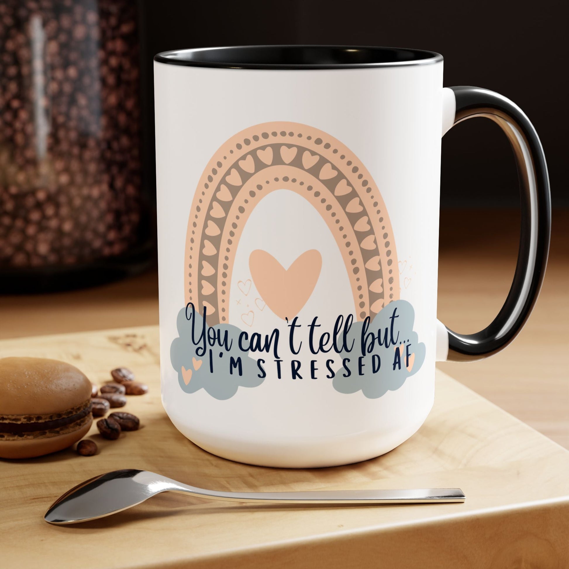 Stressed AF Two-Tone Coffee Mug, 15oz Printify Pikolelie Mug