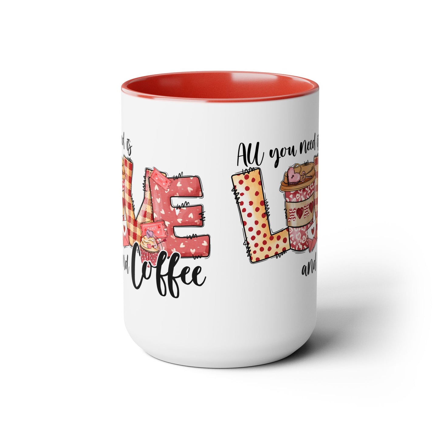 Love and Coffee Two-Tone Coffee Mug, 15oz