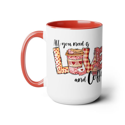 Love and Coffee Two-Tone Coffee Mug, 15oz Printify Pikolelie Mug