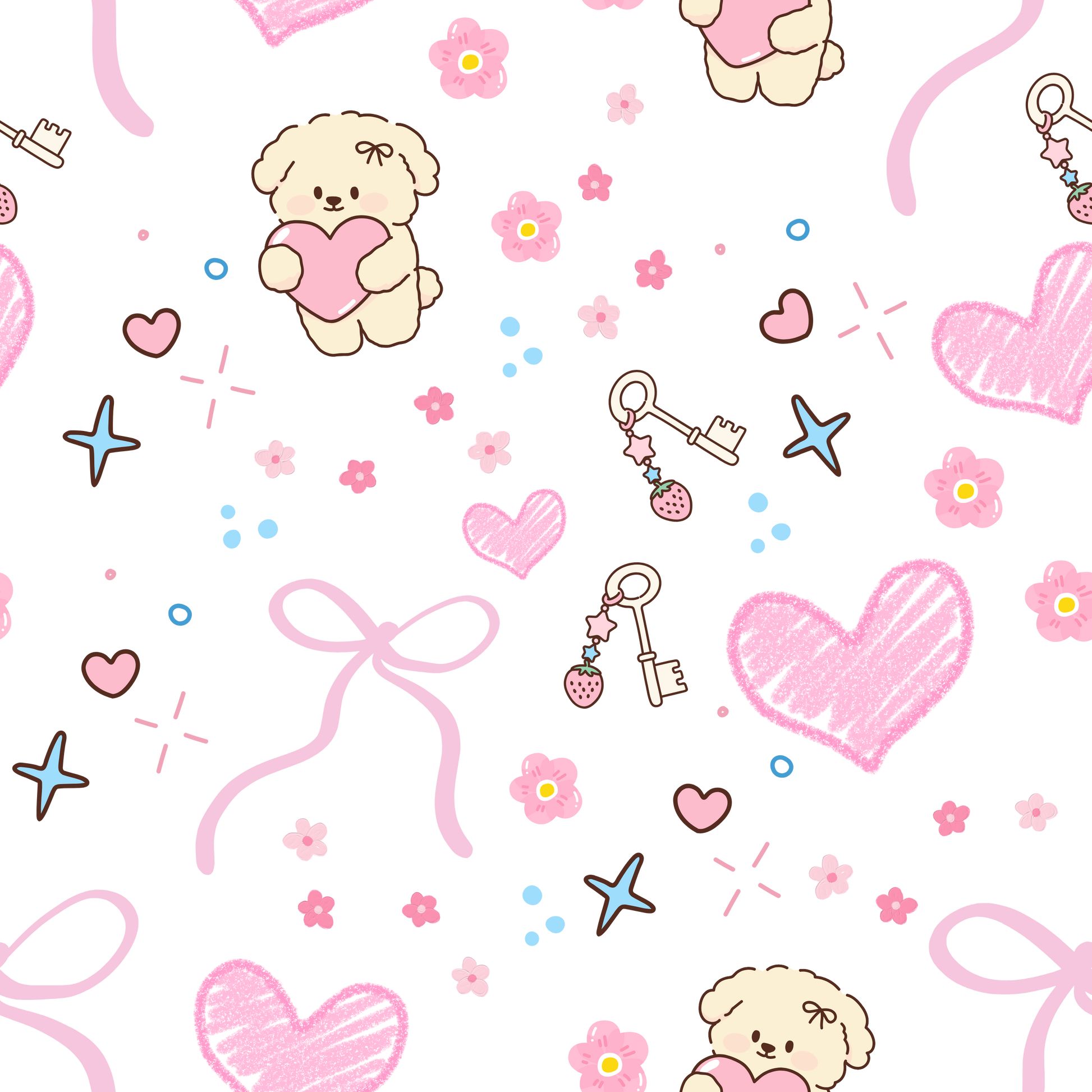 Pink Coquette Teddy Bear with Hearts and Bows Seamless Pattern Pikolelie Pikolelie