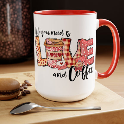 Love and Coffee Two-Tone Coffee Mug, 15oz Printify Pikolelie Mug