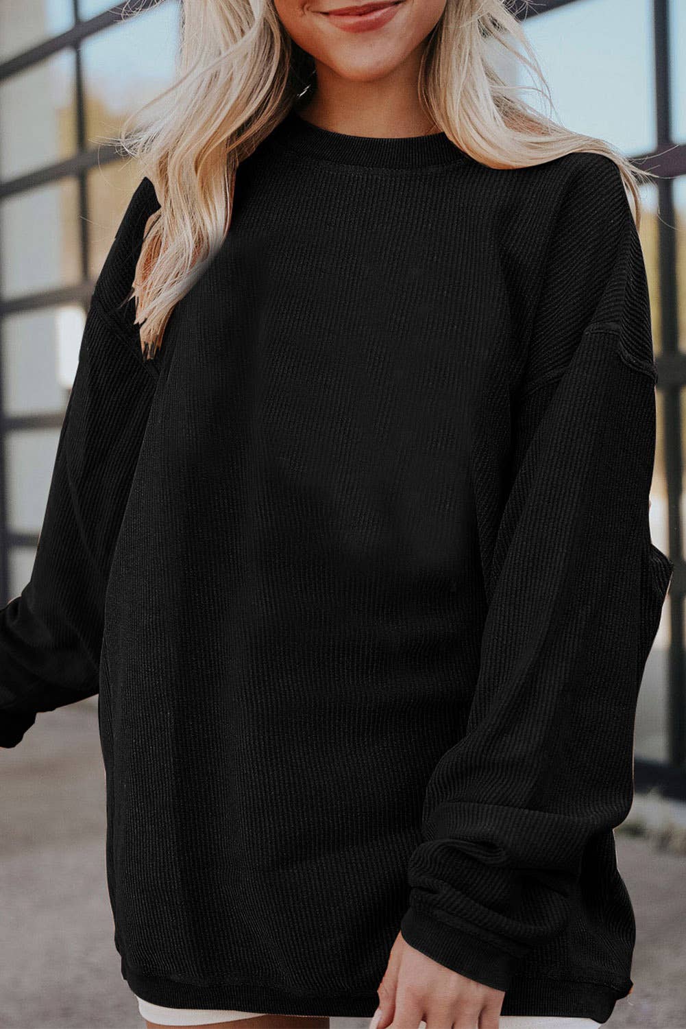 Customizable Long Sleeve Ribbed Corded Oversized Sweatshirt Lovesoft Pikolelie