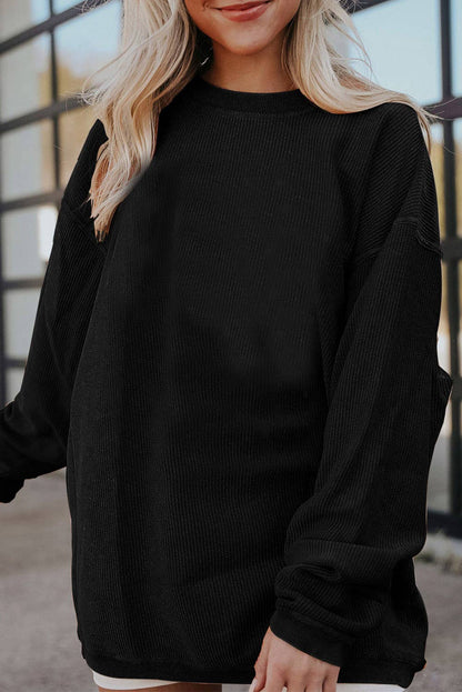 Customizable Long Sleeve Ribbed Corded Oversized Sweatshirt Lovesoft Pikolelie