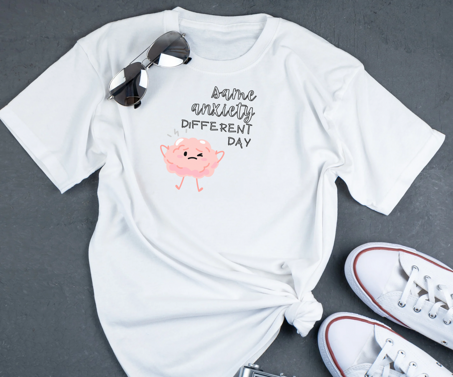 T-Shirt — Cute 'Brain, Anxiety, Different Day' Mental Health Awareness Tee Printify Pikolelie T-Shirt