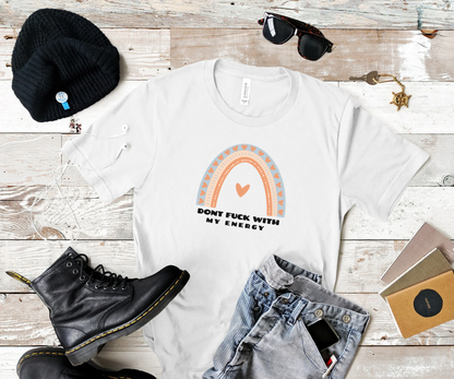 Graphic Tee - "Don't Fuck With My Energy" Rainbow Heart T-Shirt Printify Pikolelie T-Shirt