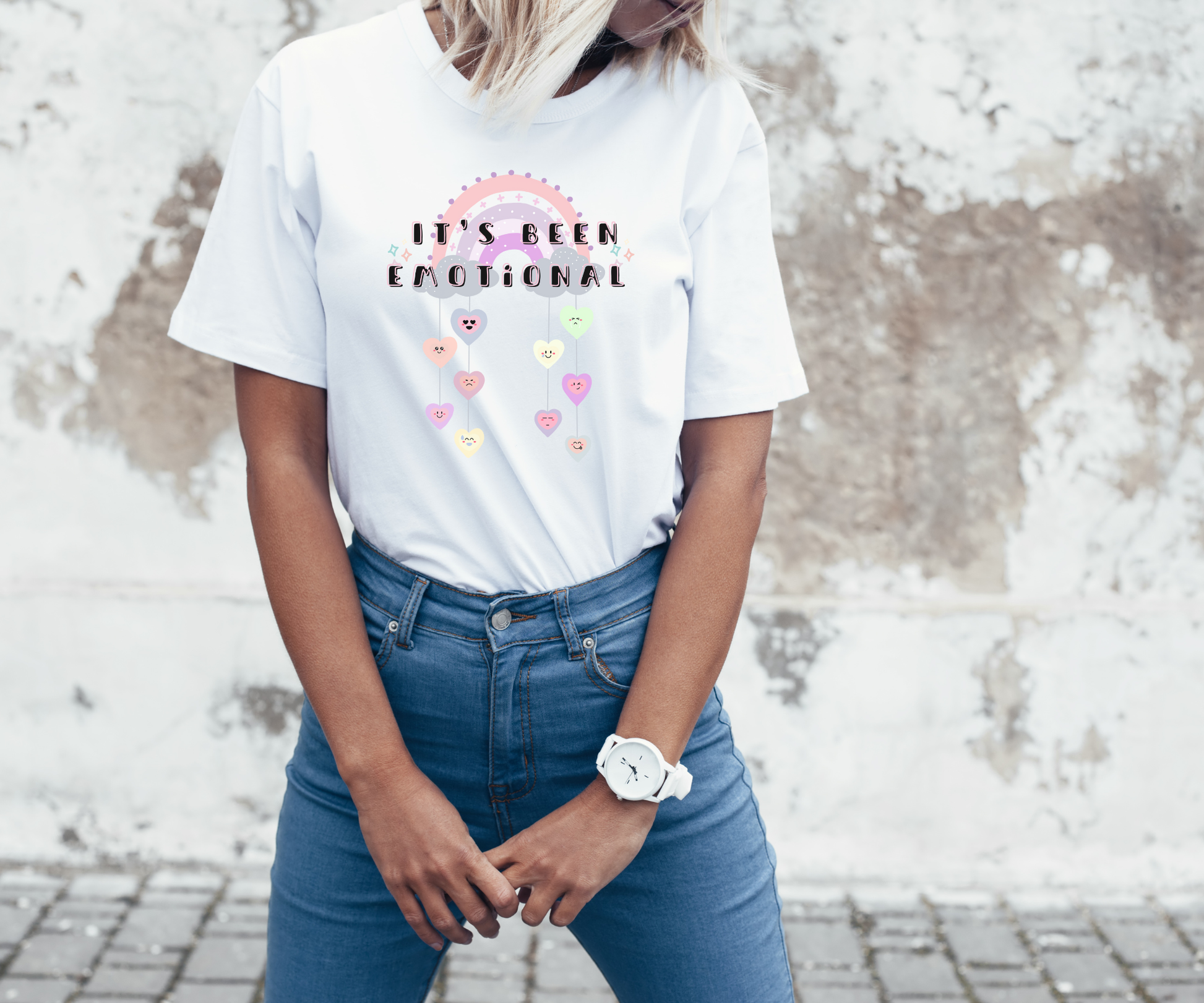 It’s Been Emotional Graphic Tee — Pastel Rainbow Hearts Casual T‑Shirt Printify Pikolelie T-Shirt