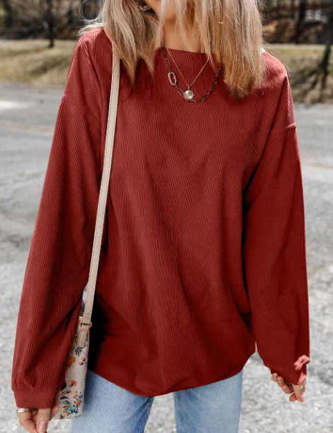 Customizable Long Sleeve Ribbed Corded Oversized Sweatshirt Lovesoft Pikolelie