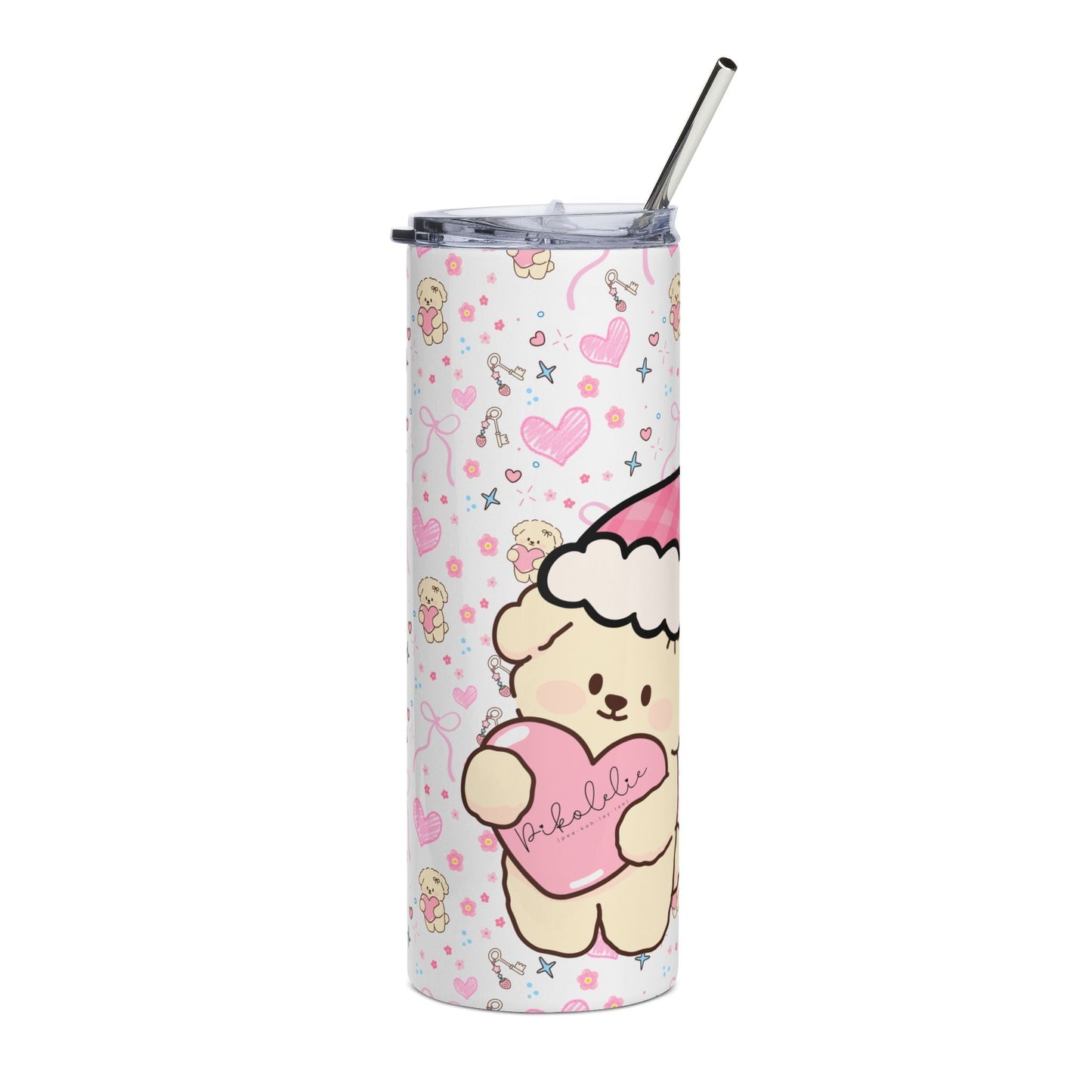 20oz Stainless Steel Tumbler — Floral Pink Hearts Cute Pattern, Insulated Travel Cup Printify Pikolelie Mug