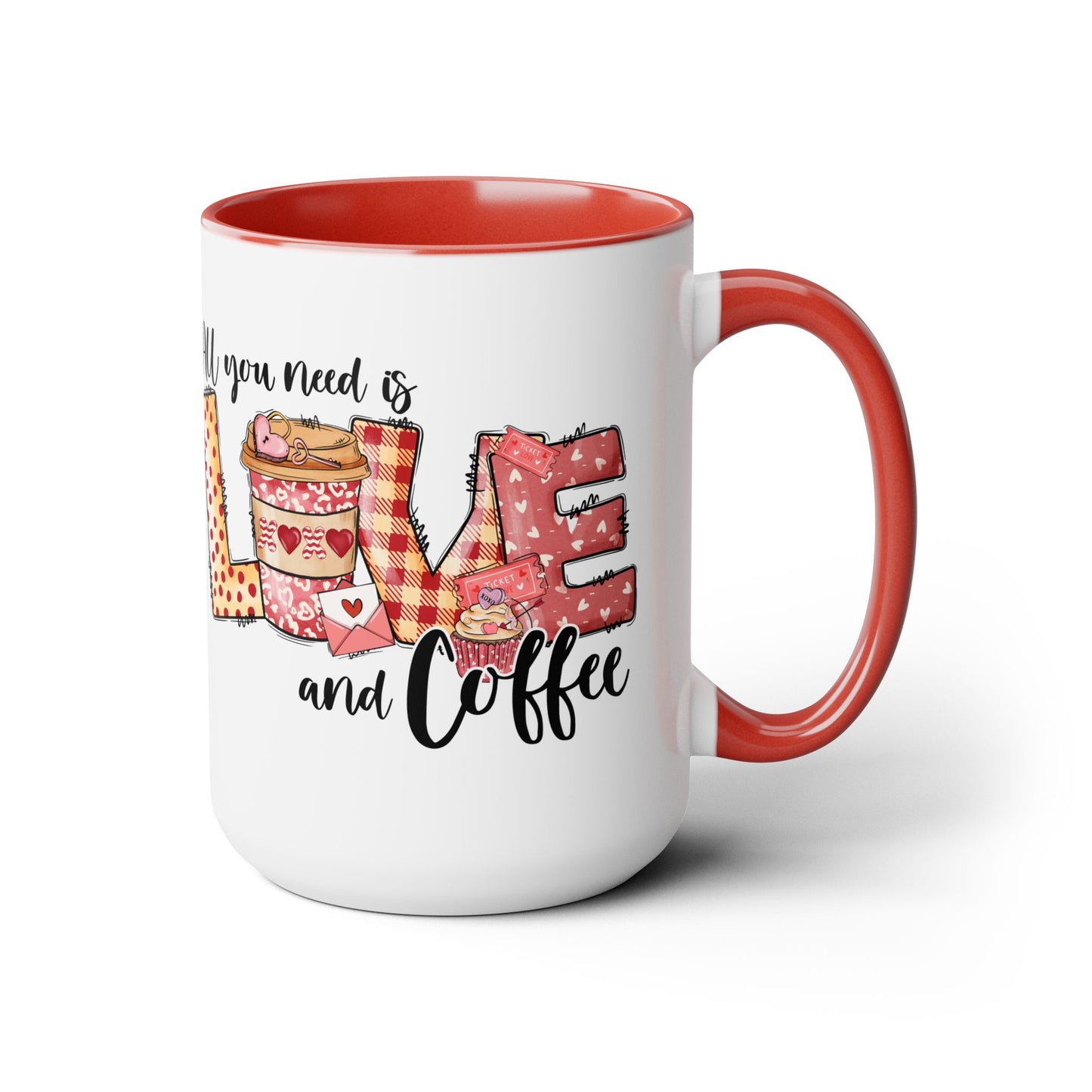 Love and Coffee Two-Tone Coffee Mug, 15oz