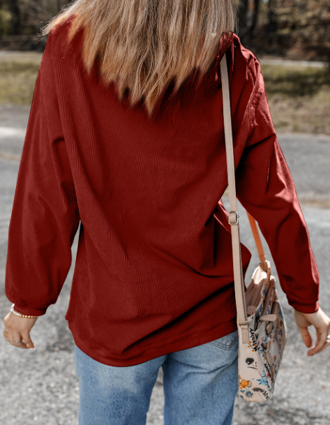 Customizable Long Sleeve Ribbed Corded Oversized Sweatshirt Lovesoft Pikolelie