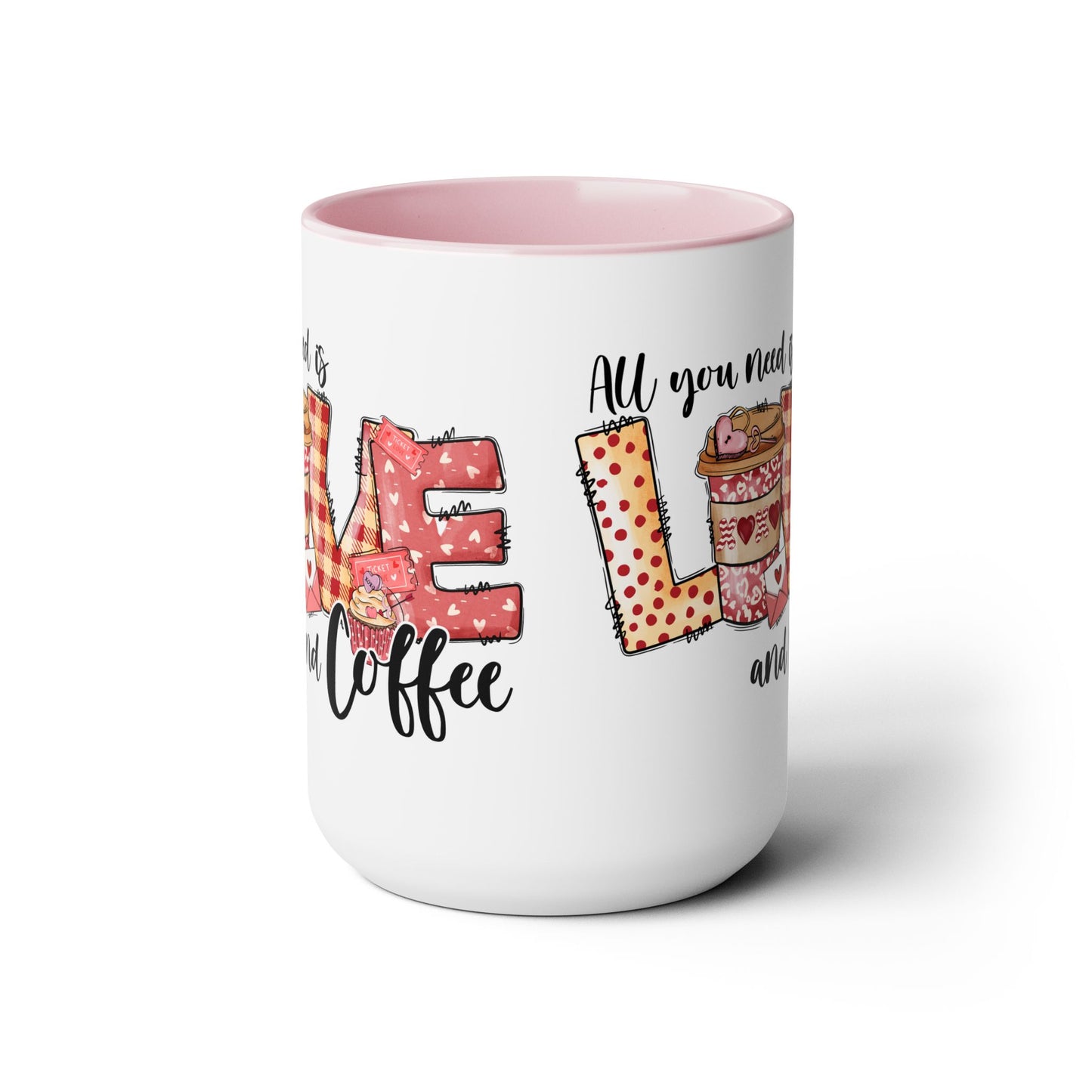 Love and Coffee Two-Tone Coffee Mug, 15oz