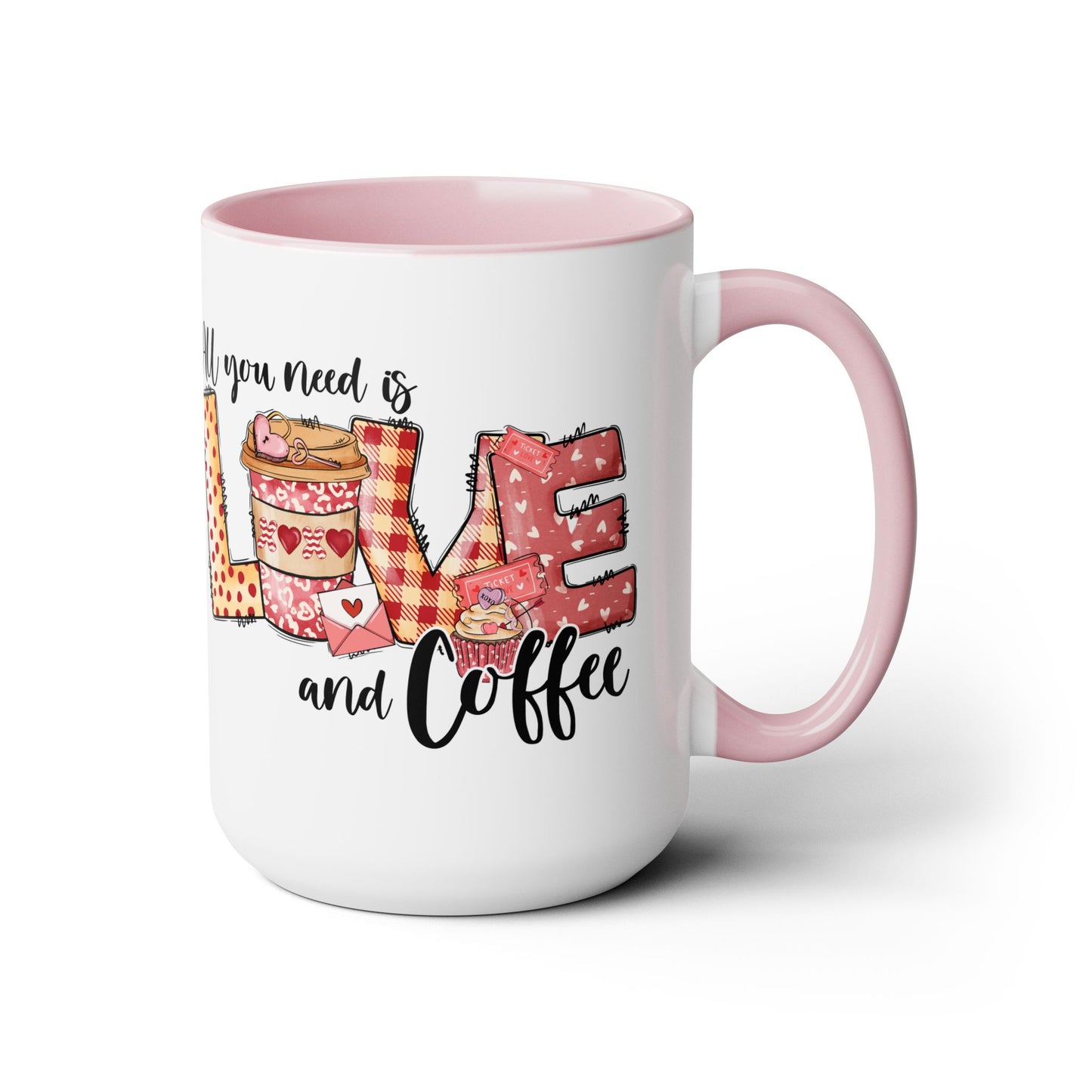 Love and Coffee Two-Tone Coffee Mug, 15oz