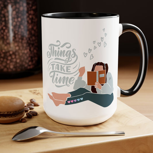 Things Take Time Two-Tone Coffee Mug, 15oz Printify Pikolelie Mug