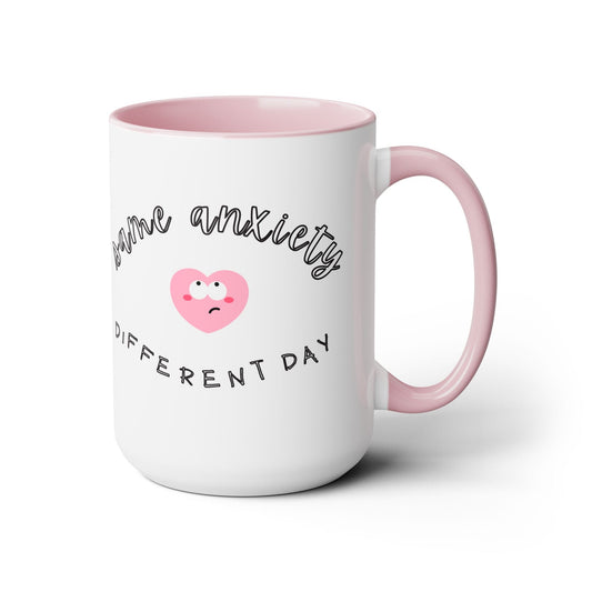 Same Anxiety Two-Tone Coffee Mug, 15oz Printify Pikolelie Mug