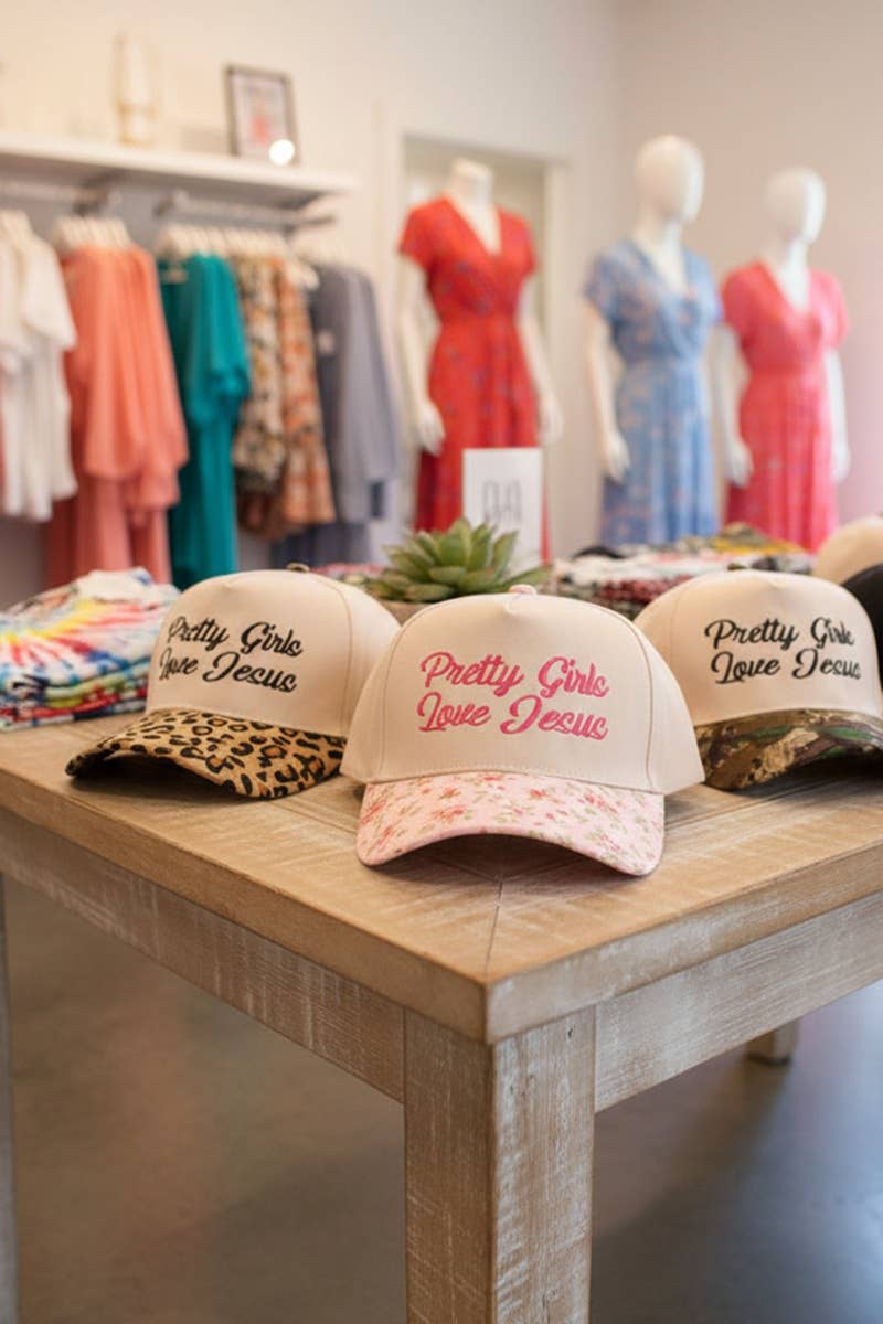 ,,,..1219 Pretty Girls Love Jesus Two Tone Cotton Hat SI-29249: FLORAL-193288 / OS 42POPS Pikolelie