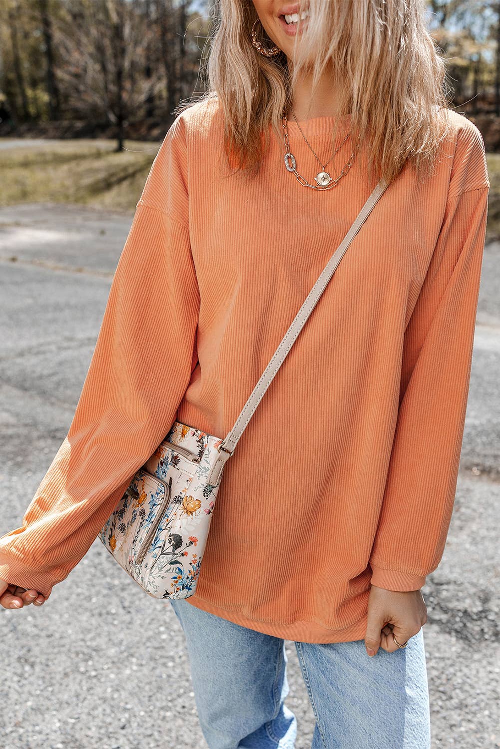 Customizable Long Sleeve Ribbed Corded Oversized Sweatshirt Lovesoft Pikolelie