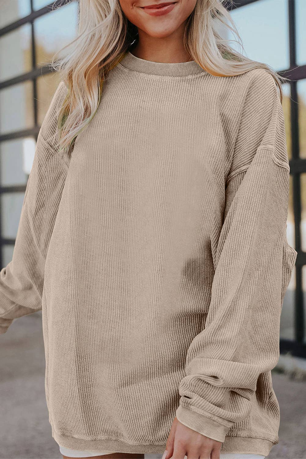 Customizable Long Sleeve Ribbed Corded Oversized Sweatshirt Lovesoft Pikolelie