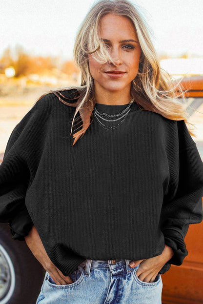 Customizable Long Sleeve Ribbed Corded Oversized Sweatshirt Lovesoft Pikolelie