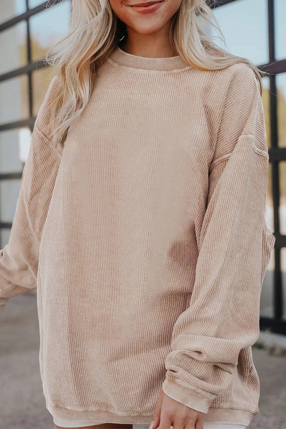 Customizable Long Sleeve Ribbed Corded Oversized Sweatshirt Lovesoft Pikolelie