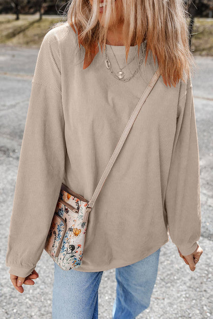 Customizable Long Sleeve Ribbed Corded Oversized Sweatshirt Lovesoft Pikolelie