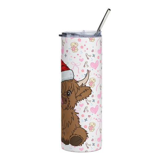 20oz Stainless Steel Tumbler — Floral Pink Hearts Cute Pattern, Insulated Travel Cup Printify Pikolelie Mug