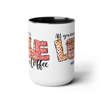 Love and Coffee Two-Tone Coffee Mug, 15oz Printify Pikolelie Mug