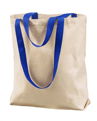 10oz Gusseted Cotton Canvas Tote with Colored Handle Pikolelie Pikolelie