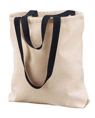 10oz Gusseted Cotton Canvas Tote with Colored Handle Pikolelie Pikolelie