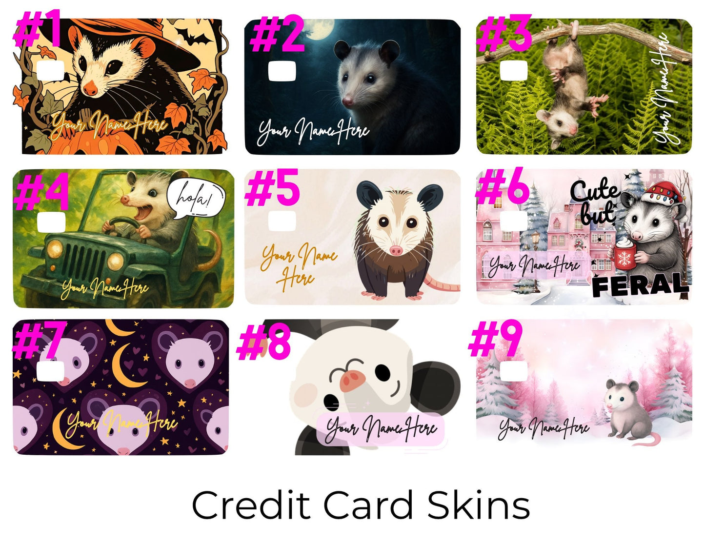 Credit Card Skins- Opposum Lover (set of 9) Pikolelie Pikolelie Vinyl