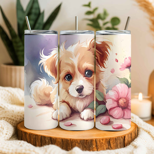 Pink Flower Cute Fido Tumbler Pikolelie Pikolelie