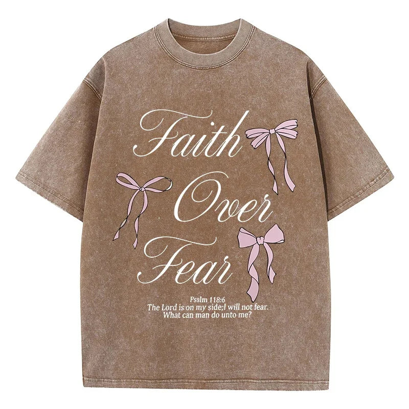 Pink Bow Letter Printed Washed T-shirt  Cotton Top Comfortable Anti Wrinkle Round Neck T-shirt Summer Neutral Pikolelie Pikolelie