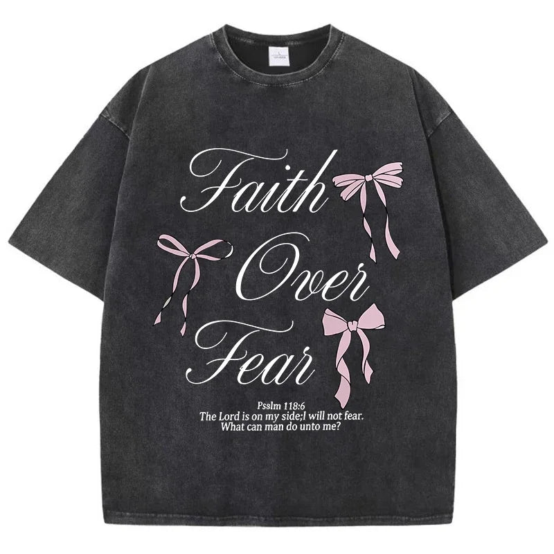 Pink Bow Letter Printed Washed T-shirt  Cotton Top Comfortable Anti Wrinkle Round Neck T-shirt Summer Neutral Pikolelie Pikolelie