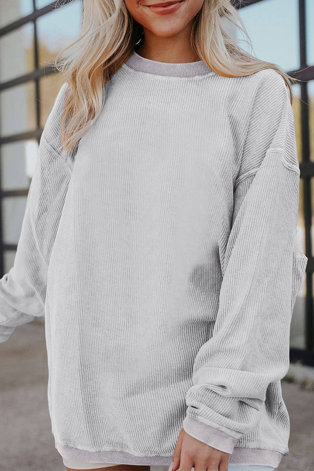 Customizable Long Sleeve Ribbed Corded Oversized Sweatshirt Lovesoft Pikolelie