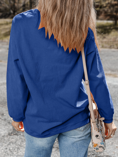 Customizable Long Sleeve Ribbed Corded Oversized Sweatshirt Lovesoft Pikolelie