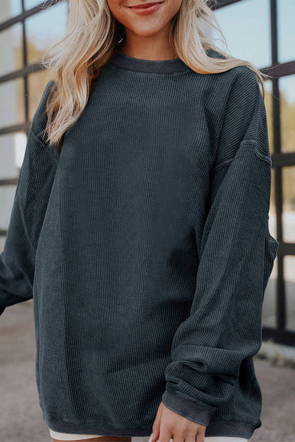 Customizable Long Sleeve Ribbed Corded Oversized Sweatshirt Lovesoft Pikolelie