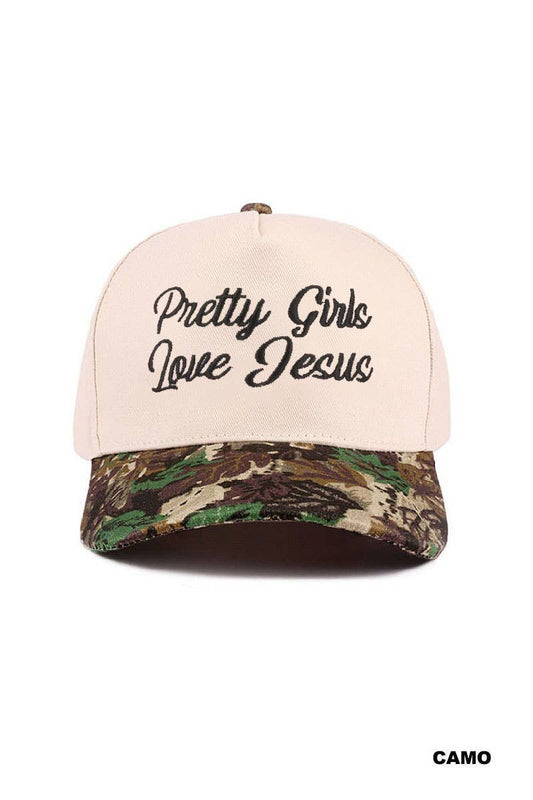 ,,,..1219 Pretty Girls Love Jesus Two Tone Cotton Hat SI-29249: CAMO-193290 / OS 42POPS Pikolelie