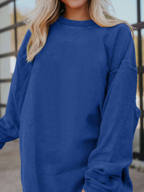 Customizable Long Sleeve Ribbed Corded Oversized Sweatshirt Lovesoft Pikolelie