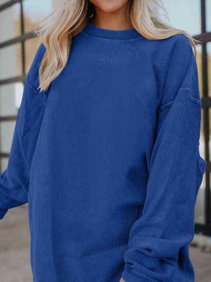 Customizable Long Sleeve Ribbed Corded Oversized Sweatshirt Lovesoft Pikolelie