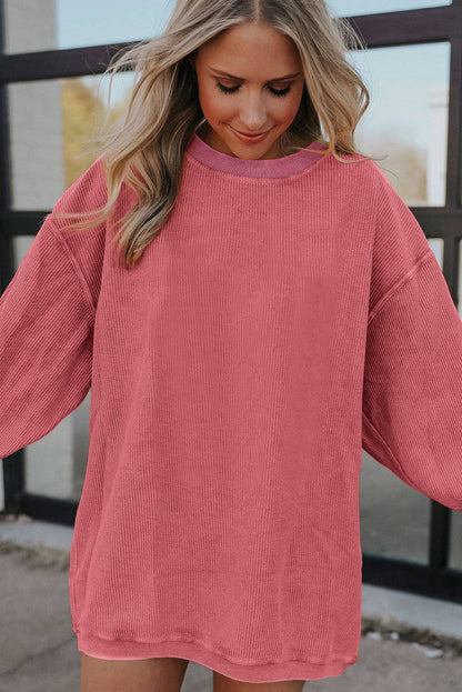 Customizable Long Sleeve Ribbed Corded Oversized Sweatshirt Lovesoft Pikolelie