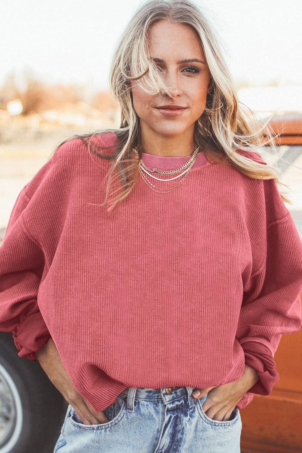 Customizable Long Sleeve Ribbed Corded Oversized Sweatshirt Lovesoft Pikolelie