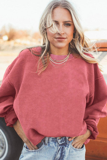 Customizable Long Sleeve Ribbed Corded Oversized Sweatshirt Lovesoft Pikolelie